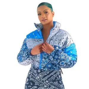 Jackets Coats Blue Bandana Crop Puffer Jacket Poshmark